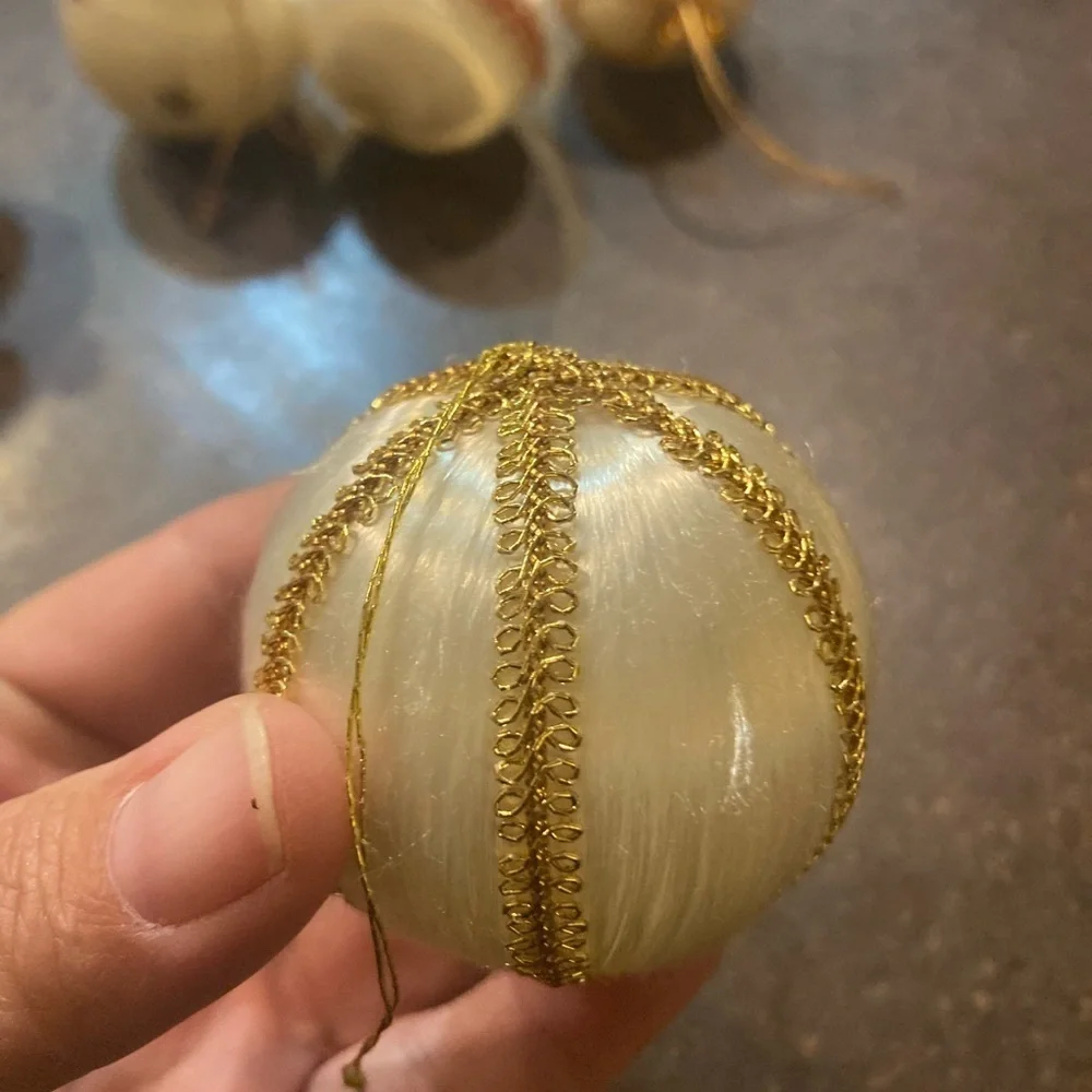 Sey of 8 Vintage White Satin Ornaments